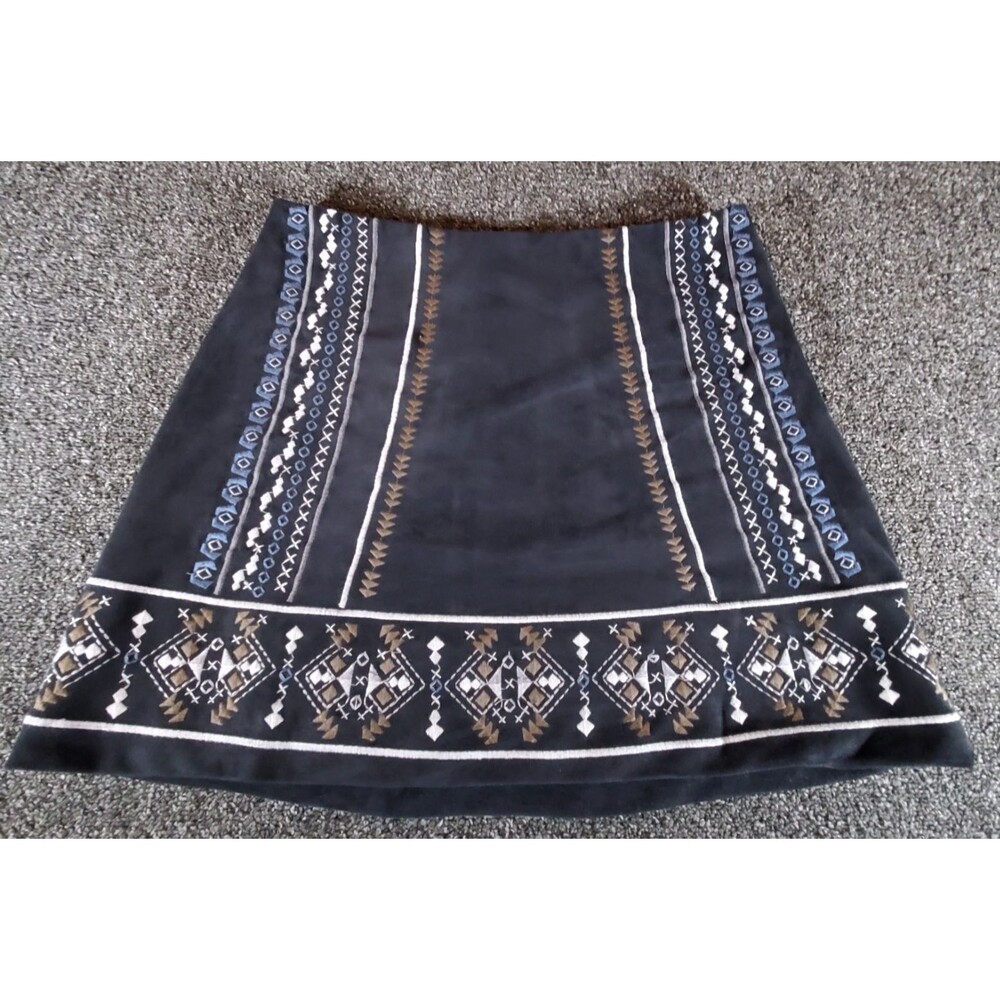 Abercrombie & Fitch Mini Skirt Womens 8 Black Microsuede Aztec Embroidered